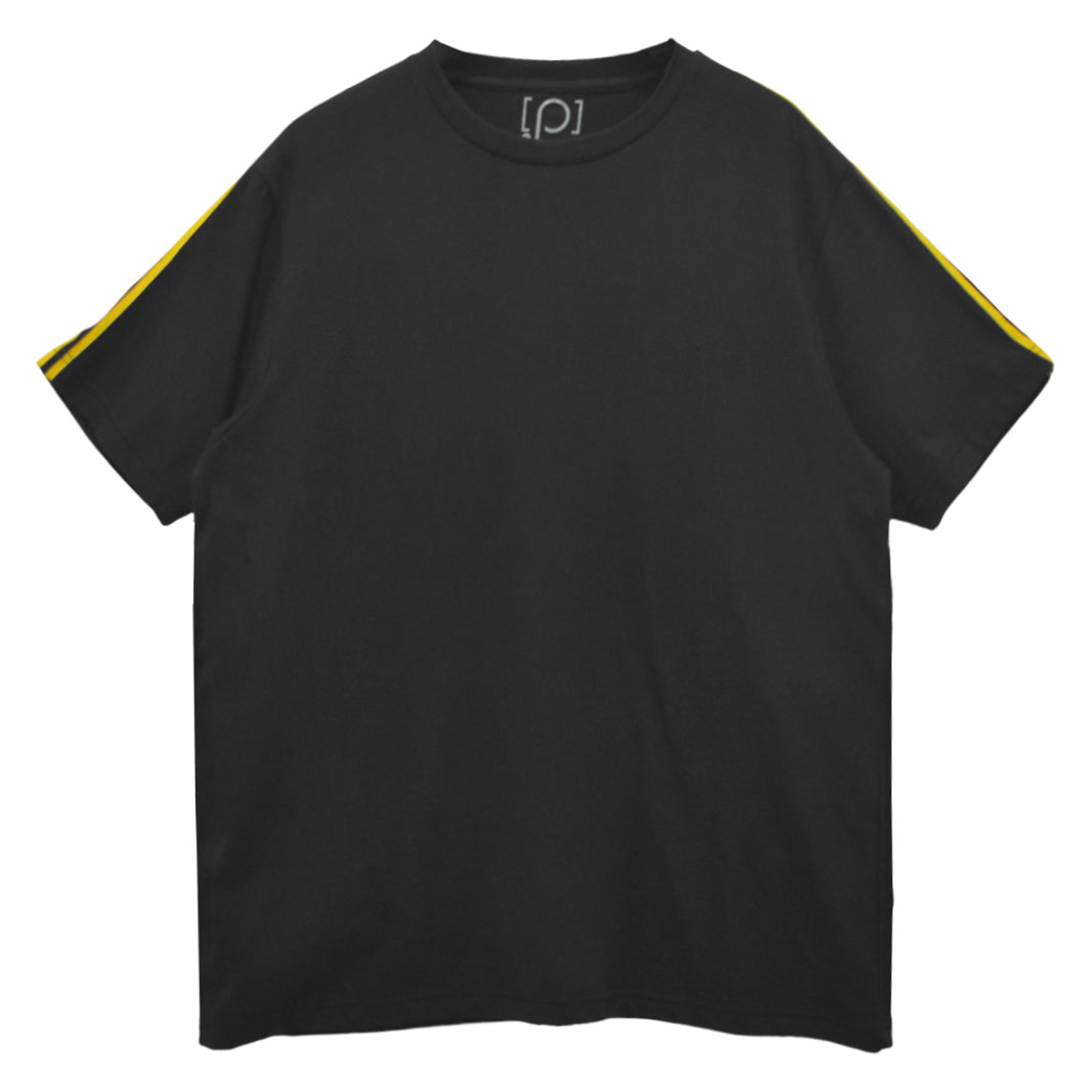 Sporty Yellow Stripes Black T Shirt