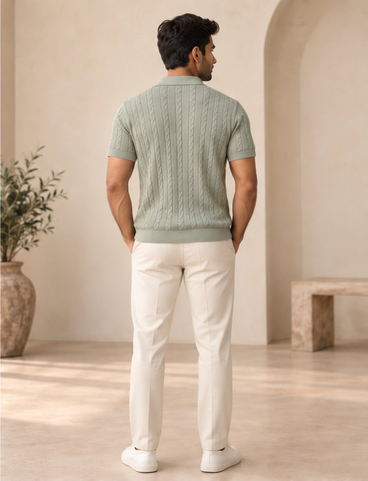 Sage Mist Cable Polo — back view