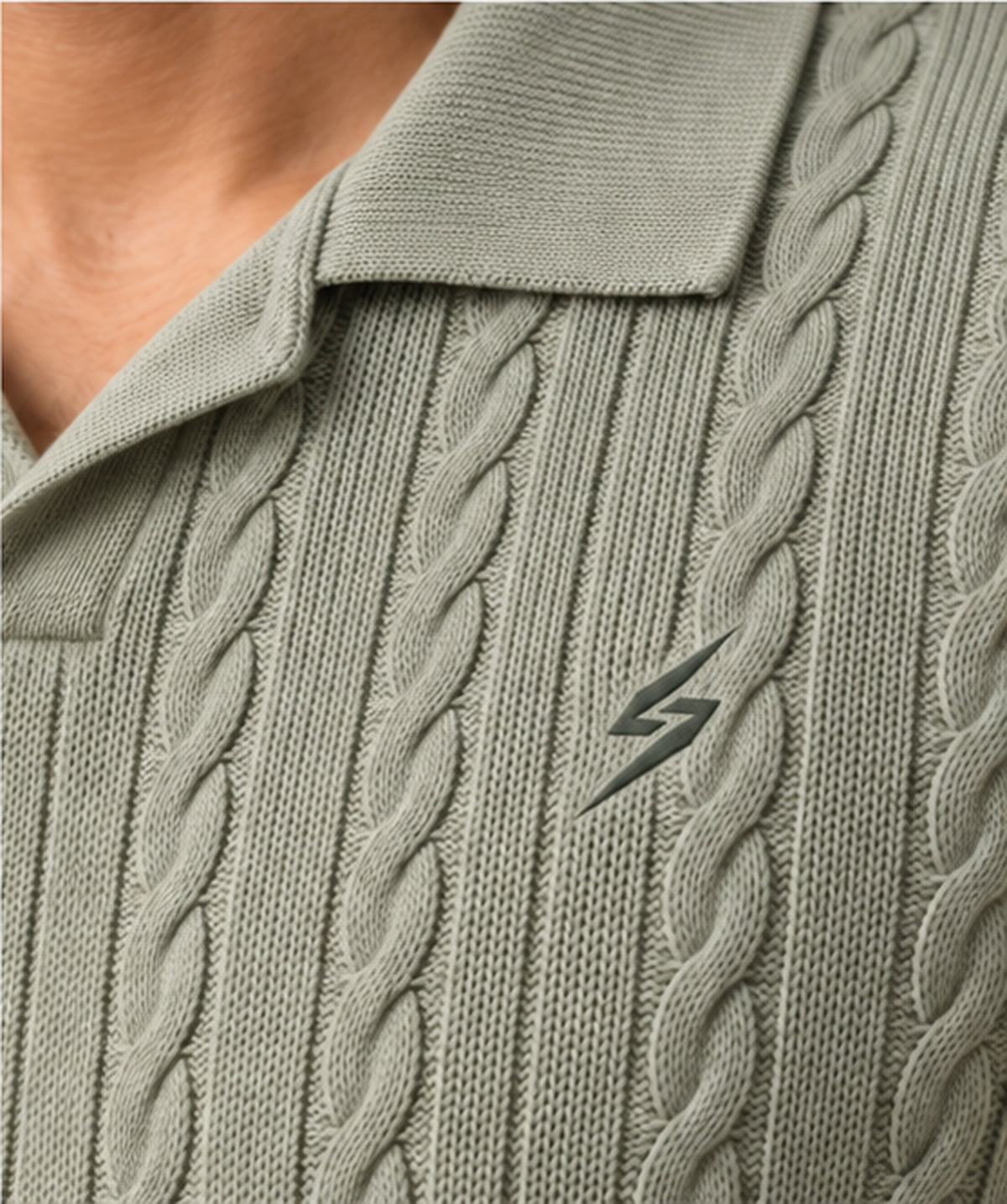 Sage Mist Cable Polo — detail view