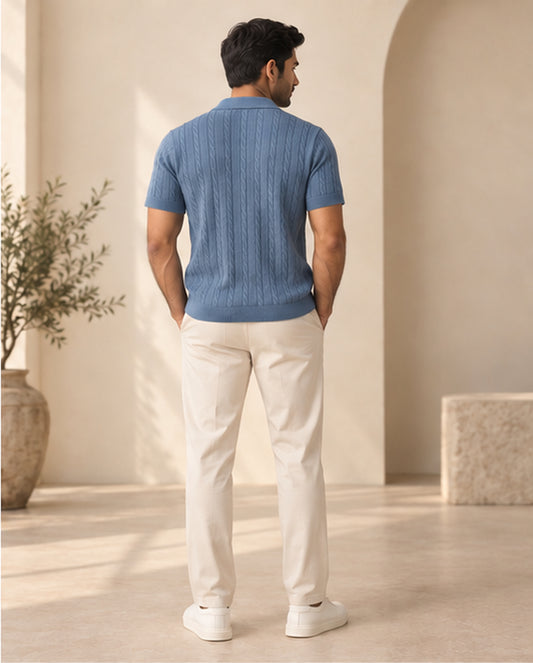 Coastal Blue Cable Polo — back view