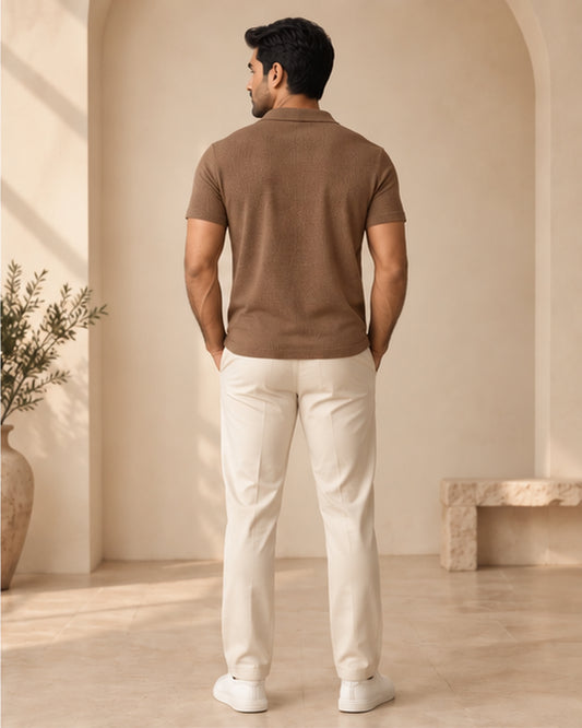 Hazelnut Riviera Textured Johnny Polo — back view
