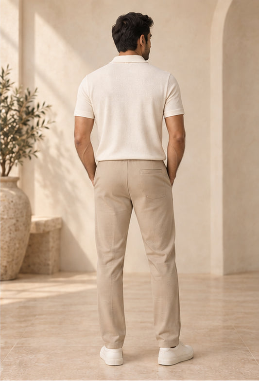 Sand Waffle Ease Trousers — back view