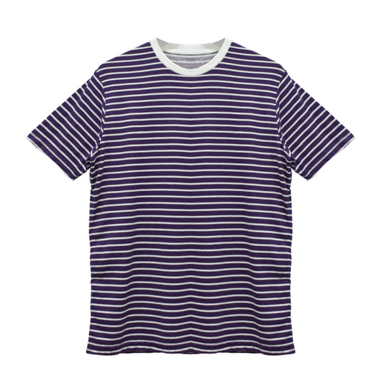 Purple & White Yarn-Dyed Striped Crew-Neck T-Shirt