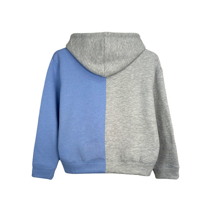 Grey Blue Color Block Fleece Hoodie
