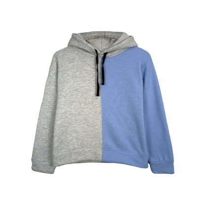 Grey Blue Color Block Fleece Hoodie