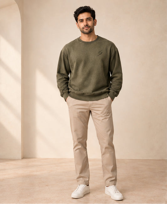 Olive Archive Wash Sweatshirt — front view