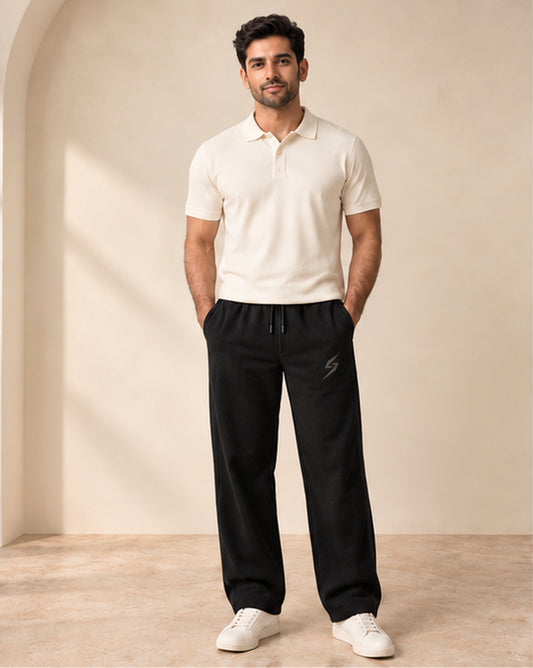Black Self-Stripe Wash Trousers — front view