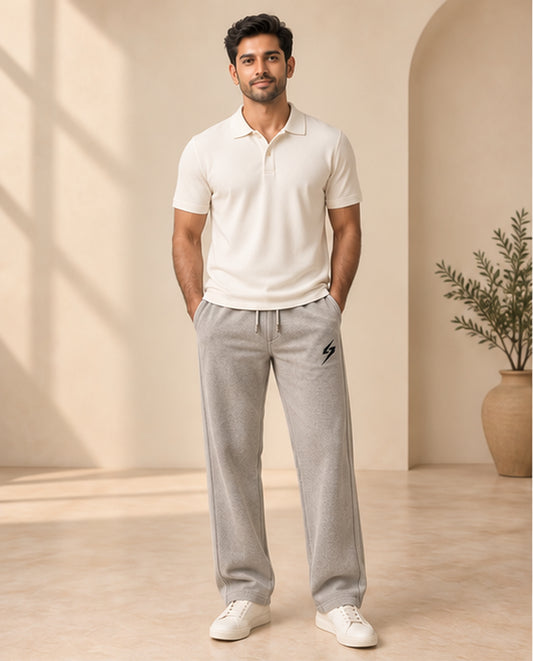 Cement Self-Stripe Wash Trousers — front view