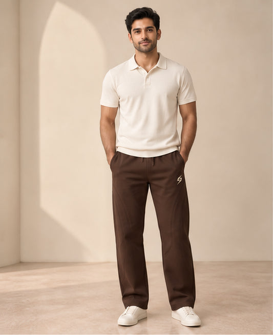 Coffee Meridian Panel Trousers — front view