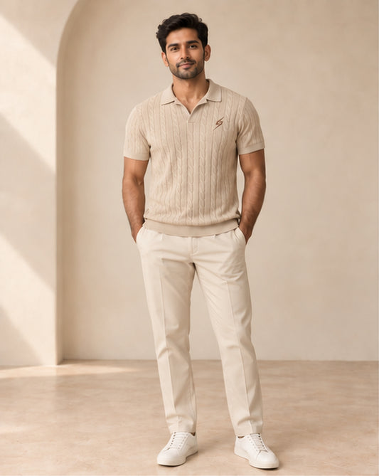 Beige Cable Johnny Polo — front view