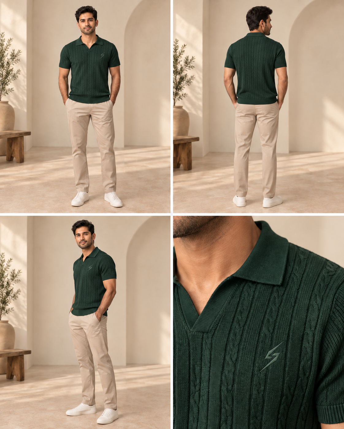 STRYKE Deep Green Cable Johnny Polo on Pakistani male model with front, back and detail views