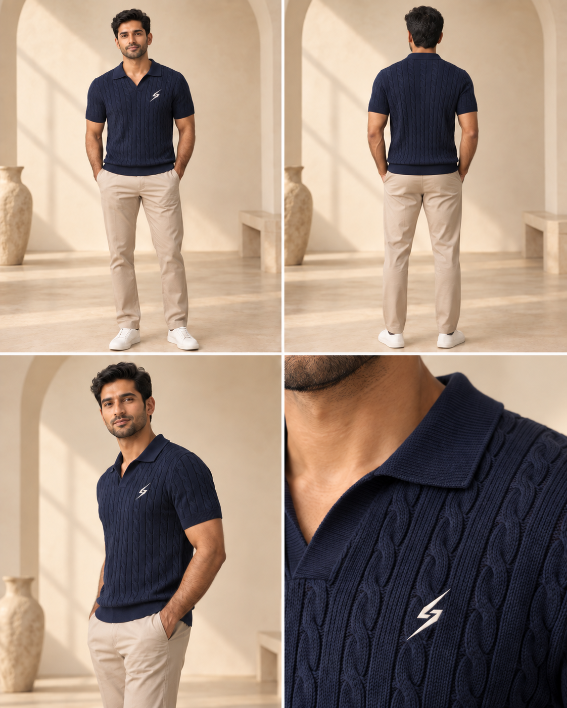 STRYKE Navy Cable Johnny Polo on Pakistani male model with front, back and detail views