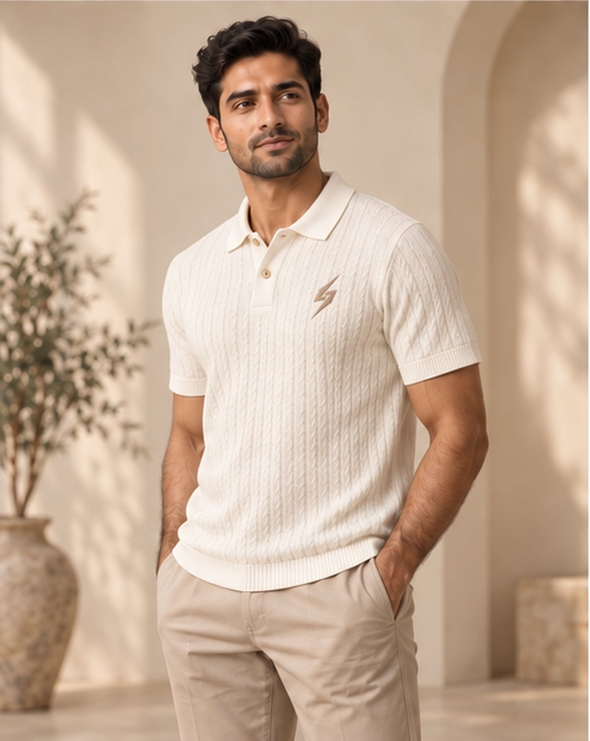 Ivory Fine-Cable Polo — angled view