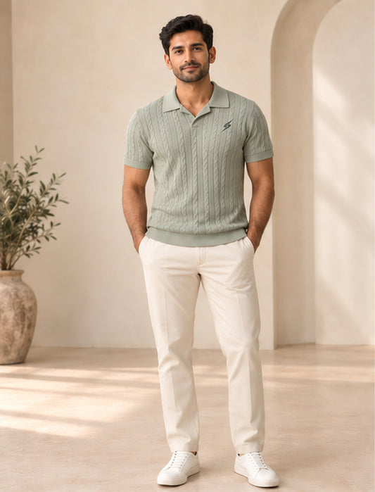 Sage Mist Cable Polo — front view