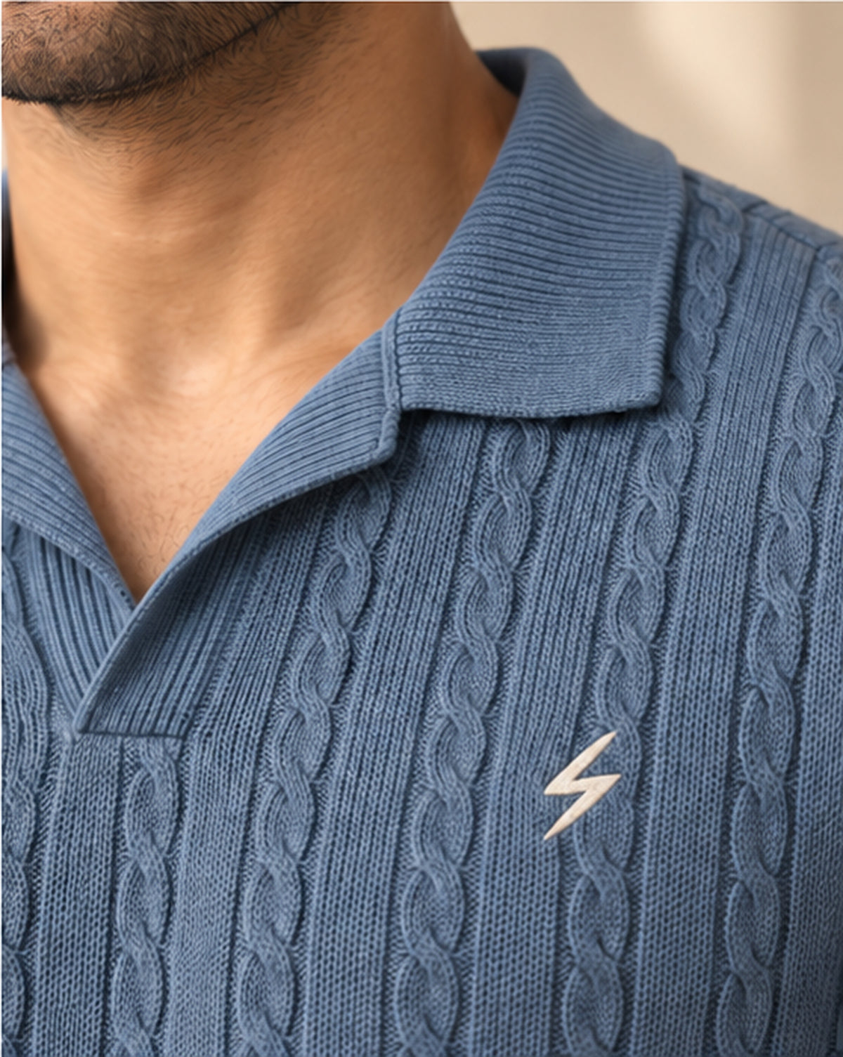 Coastal Blue Cable Polo — detail view
