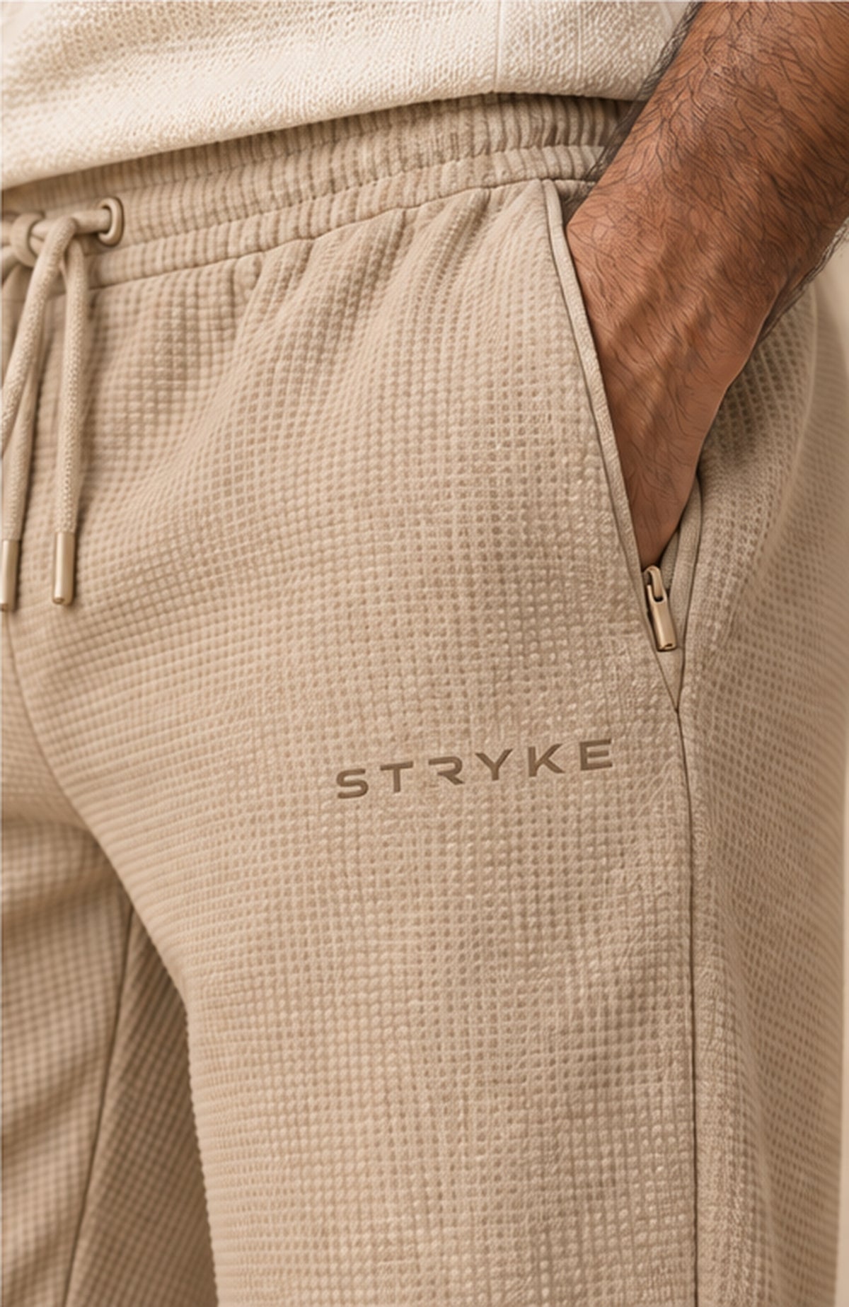 Sand Waffle Ease Trousers — detail view
