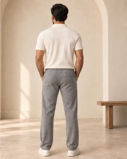 Grey Waffle Ease Trousers — back view