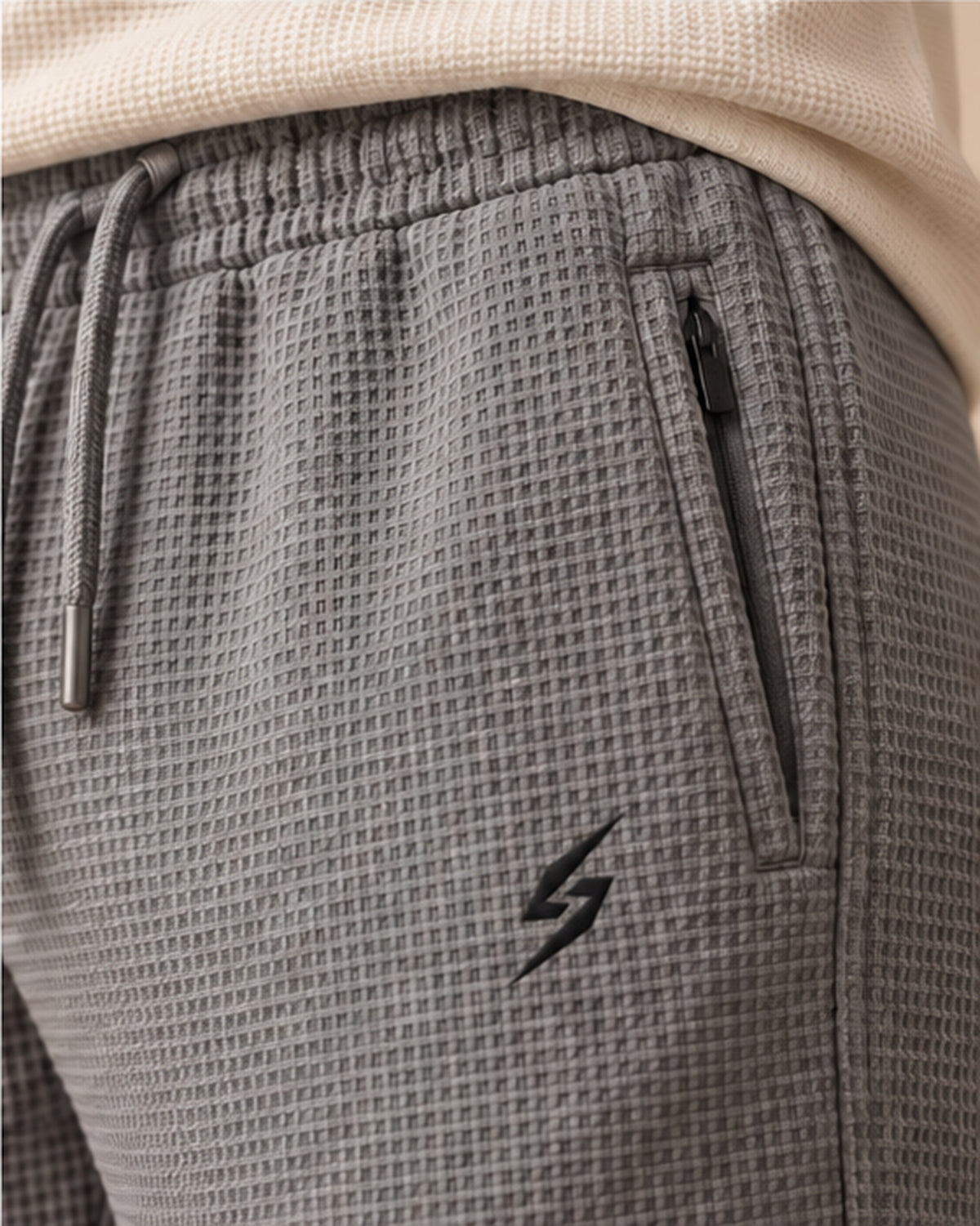 Grey Waffle Ease Trousers — detail view