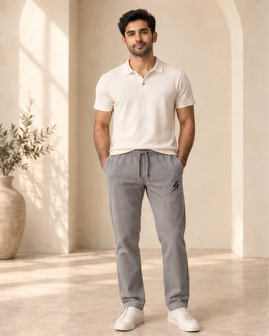 Grey Waffle Ease Trousers — front view